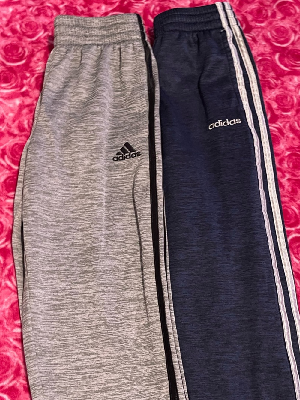 adidas Grey and Navy Kids' Jogger Pants with Side Stripes